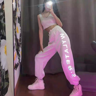 Quần bom nữ Wylater.s phản quang màu, quần bom ống rộng, quần jogger nữ, quần ống suông dày dặn