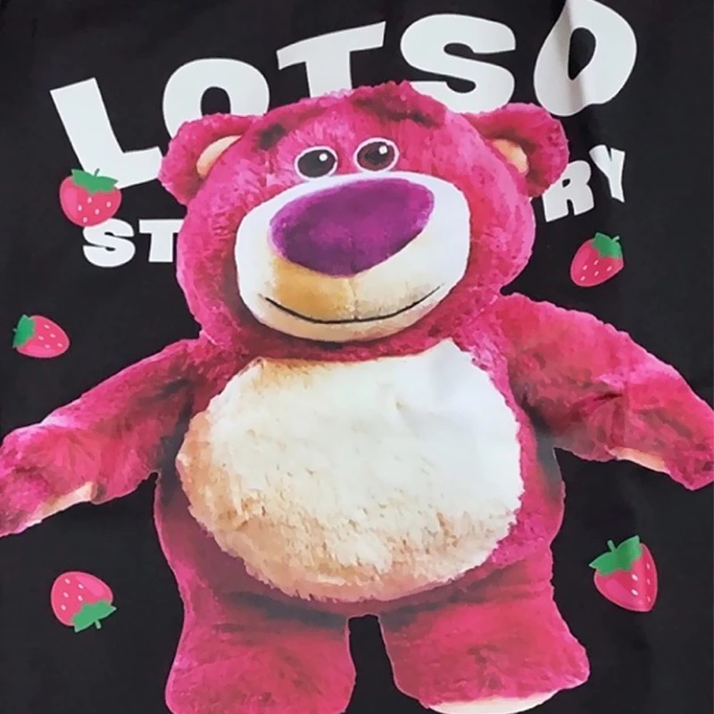 Áo phông thun cotton gấu LOTSO hồng cực đáng yêu, áo gấu lotso ba màu đen trắng hồng, áo gấu unisex phom rộng đẹp