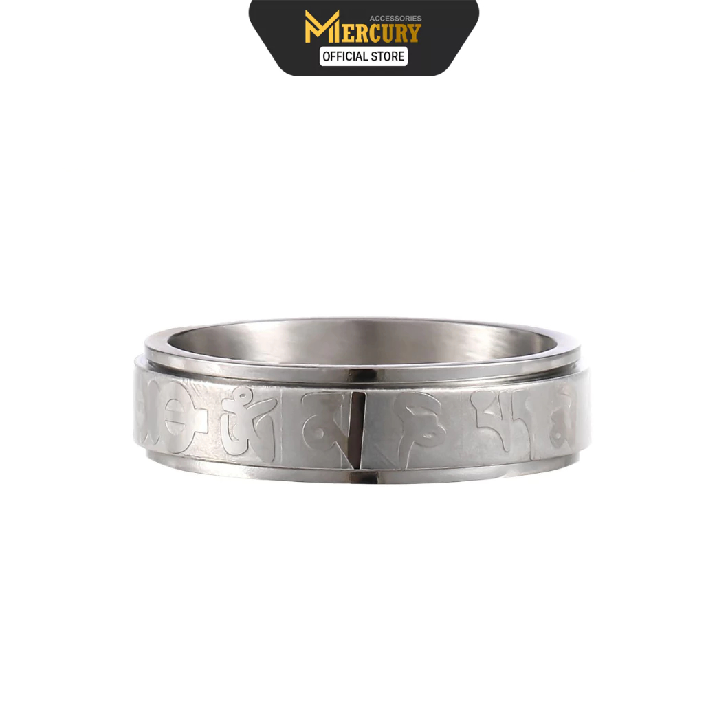 Nhẫn thời trang nam Titan vĩnh cửu cao cấp Mercury Lục Tự Bạc Xoay