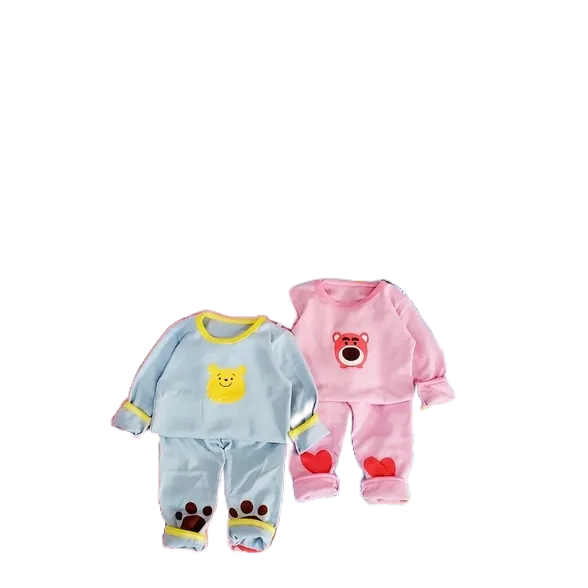 Sét Đồ Thu Đông Cotton Len In Mặt Gấu 2 Màu Xanh, Hồng HONEYBEE Siêu Xinh Cho Bé Trai Bé Gái Từ 8 - 20kg