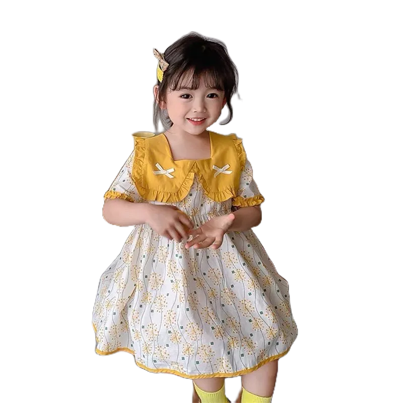 Váy thô đũi cổ bèo, tay bèo, họa tiết hoa vàng, chấm bi đen  Siêu xinh cho bé gái từ 8-18kg Hbeekids.vn