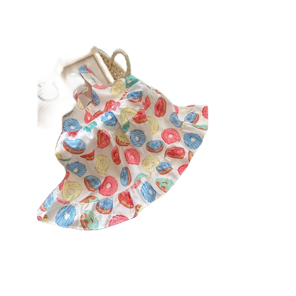 Váy Hai Dây Bản To Chất Liệu Tơ Họa Tiết Tròn Honey Bee Phong Cách Tiểu Thư Cho Bé Gái