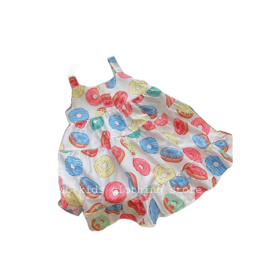 Váy Hai Dây Bản To Chất Liệu Tơ Họa Tiết Tròn Honey Bee Phong Cách Tiểu Thư Cho Bé Gái