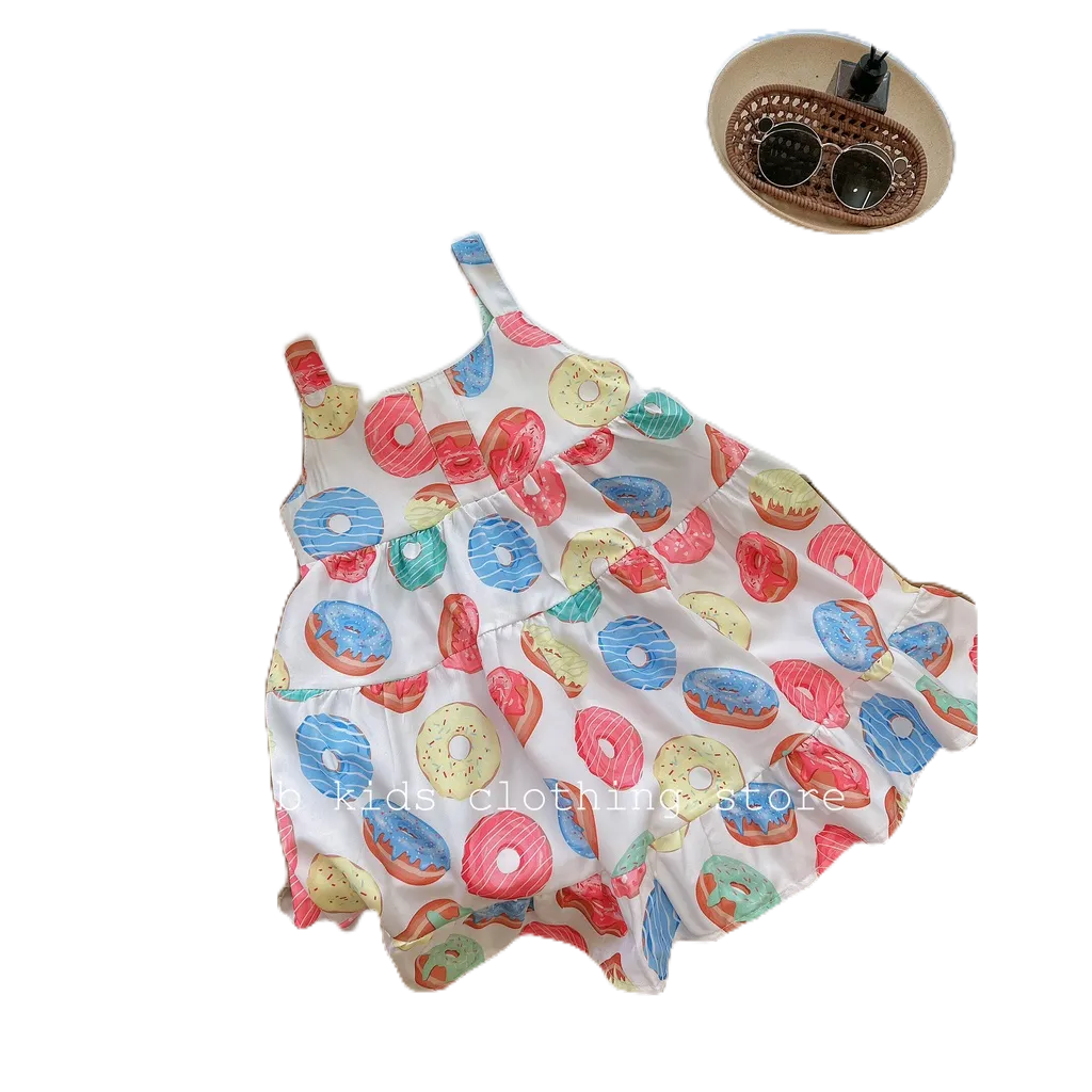 Váy Hai Dây Bản To Chất Liệu Tơ Họa Tiết Tròn Honey Bee Phong Cách Tiểu Thư Cho Bé Gái