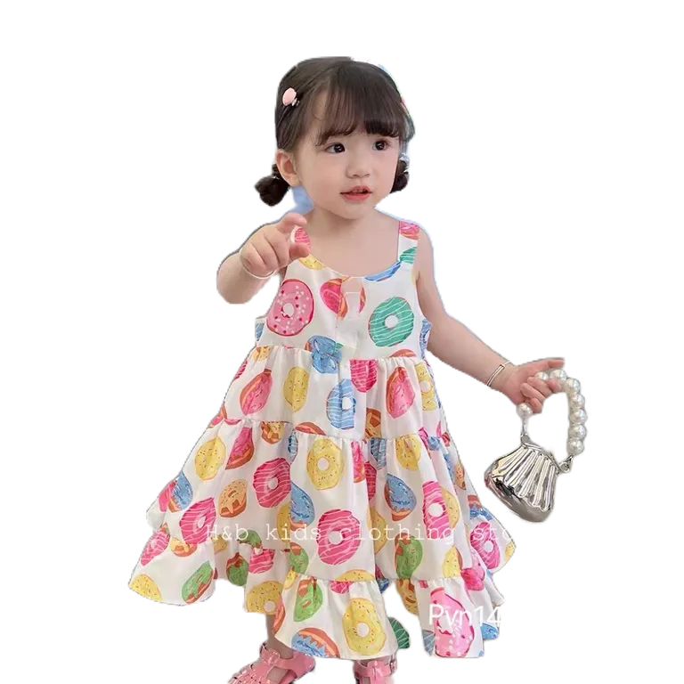 Váy Hai Dây Bản To Chất Liệu Tơ Họa Tiết Tròn Honey Bee Phong Cách Tiểu Thư Cho Bé Gái