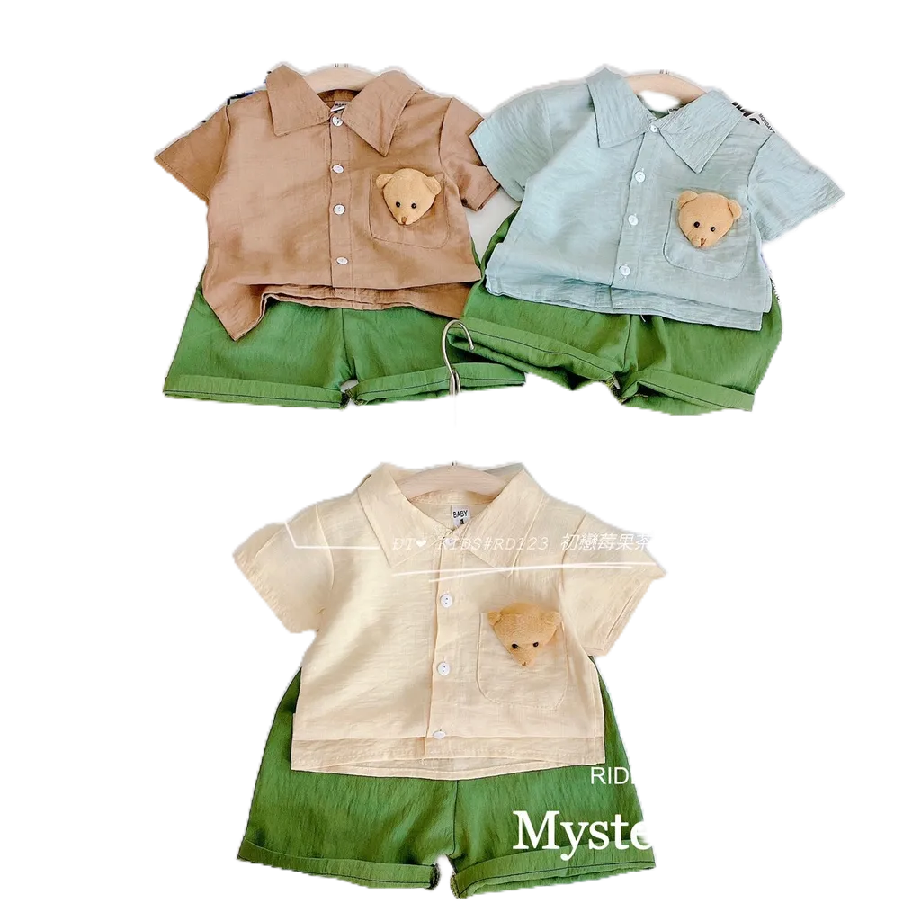 Sét Bộ Pizama Dũi Xước Siêu Mịn Áo Có Túi Kèm Gấu Thật Trước Ngực Cho Bé Từ 8-19kg