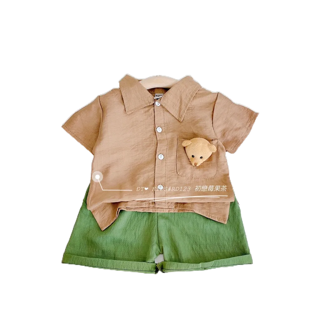 Sét Bộ Pizama Dũi Xước Siêu Mịn Áo Có Túi Kèm Gấu Thật Trước Ngực Cho Bé Từ 8-19kg