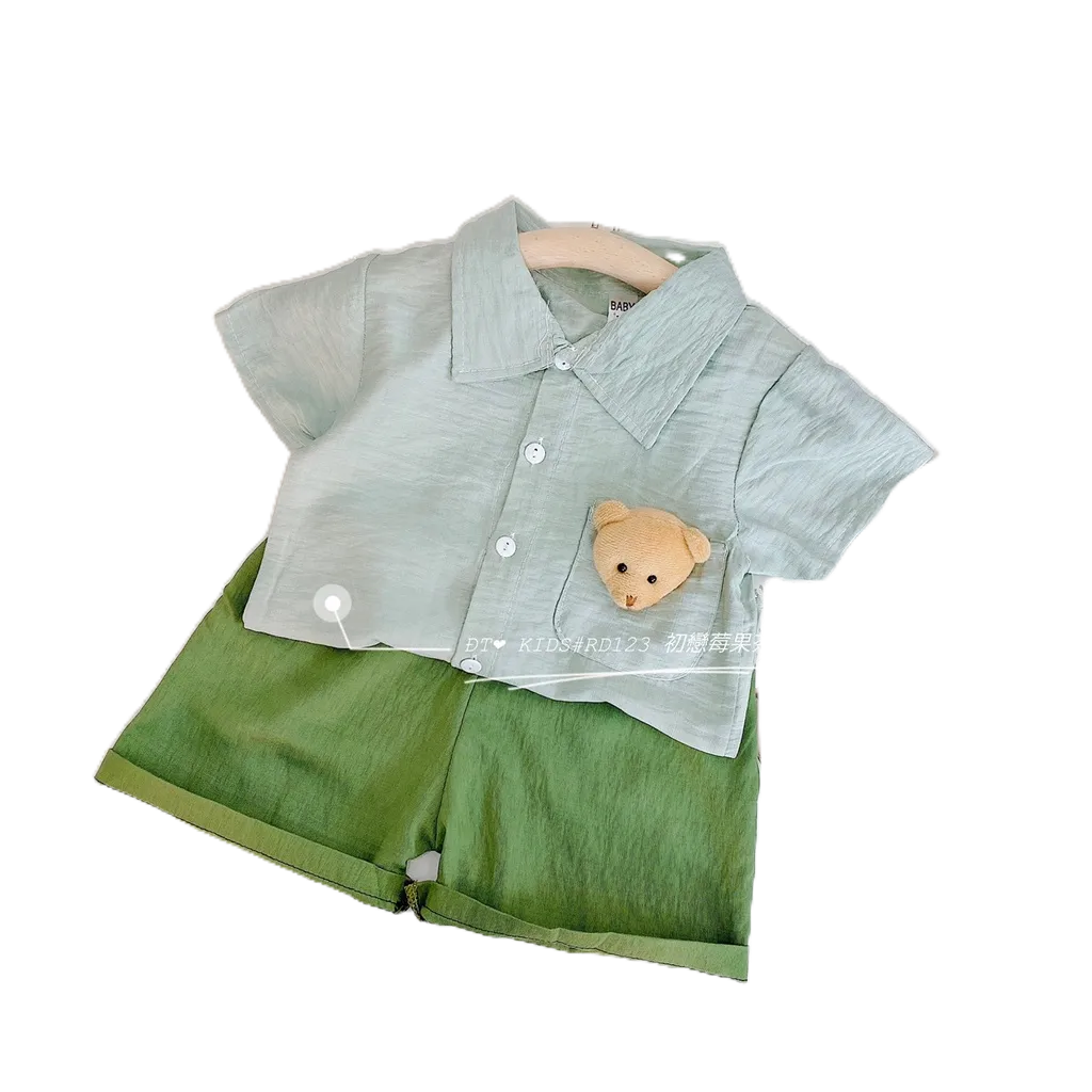 Sét Bộ Pizama Dũi Xước Siêu Mịn Áo Có Túi Kèm Gấu Thật Trước Ngực Cho Bé Từ 8-19kg