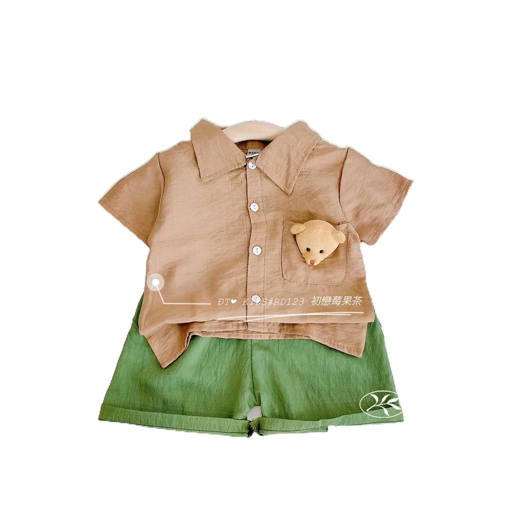 Sét Bộ Pizama Dũi Xước Siêu Mịn Áo Có Túi Kèm Gấu Thật Trước Ngực Cho Bé Từ 8-19kg