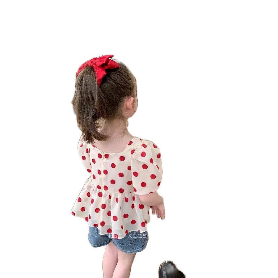 Sét Áo Bi Đỏ Đũi Mix Quần Jeans Honey Bee Điệu Đà Cho Bé Gái Yêu Từ 8-20kg