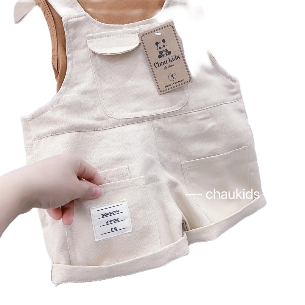 Sét Yếm Kaki Túi Thật Phối Áo Cotton Xịn Xò Honey Bee Cho Bé Trai Bé Gái Từ 10- 20kg