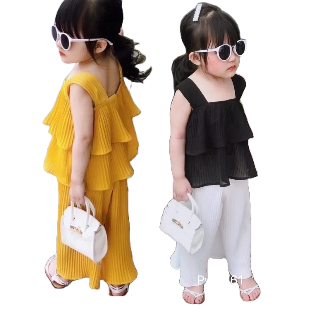 Sét Bộ Dập Ly Dáng Áo Tầng Quần Ống Rộng Honey Bee Siêu Xinh Cho Bé Gái Từ 8-20kg