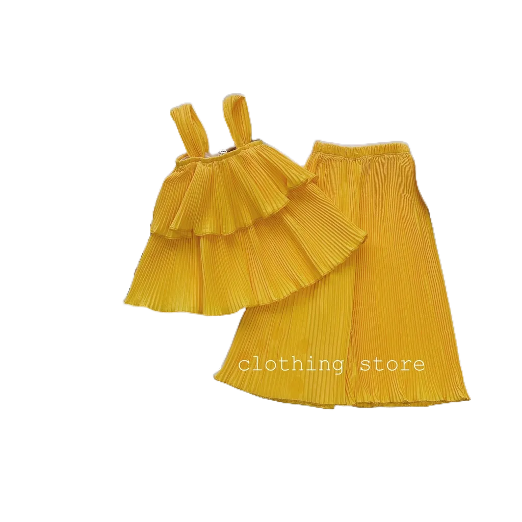 Sét Bộ Dập Ly Dáng Áo Tầng Quần Ống Rộng Honey Bee Siêu Xinh Cho Bé Gái Từ 8-20kg