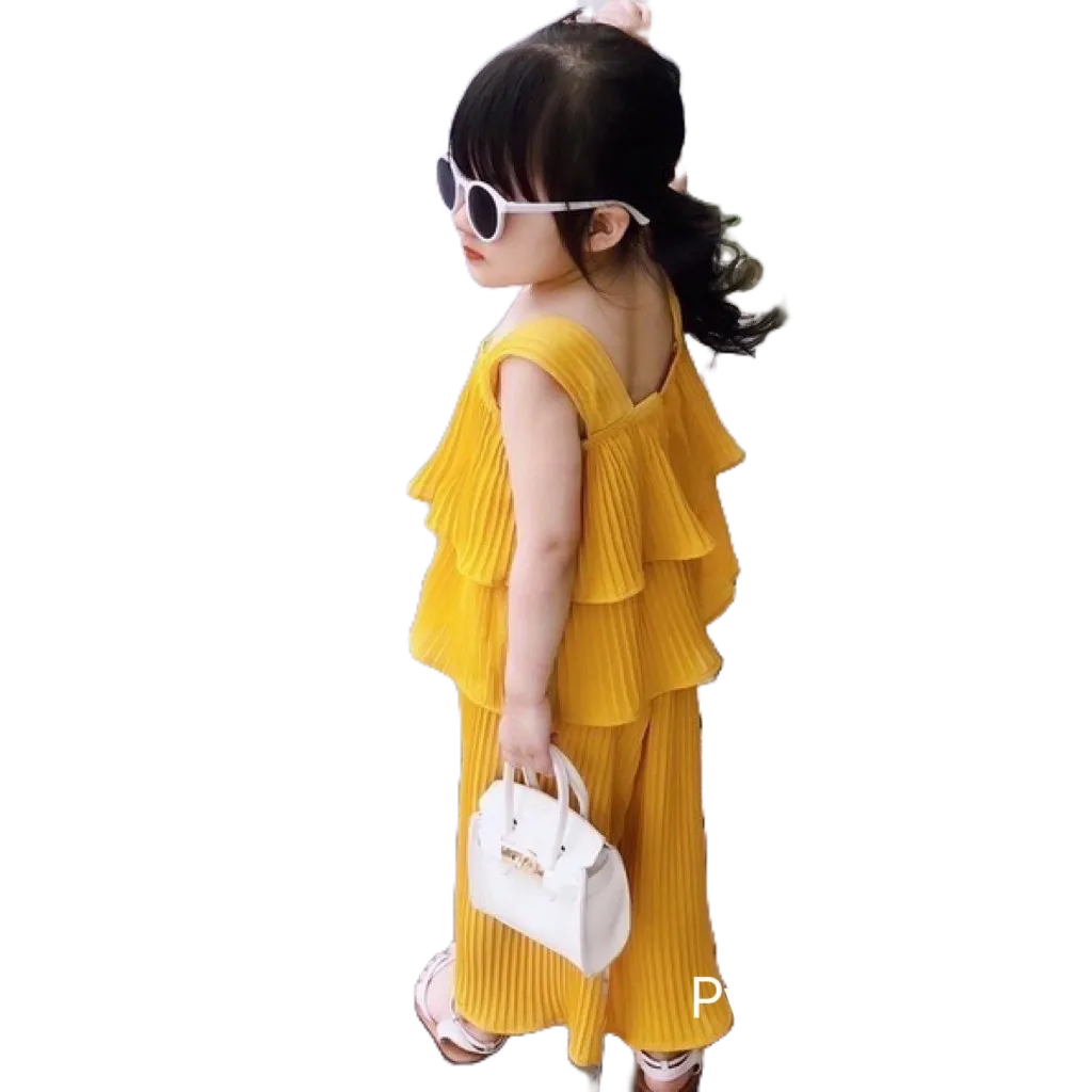 Sét Bộ Dập Ly Dáng Áo Tầng Quần Ống Rộng Honey Bee Siêu Xinh Cho Bé Gái Từ 8-20kg