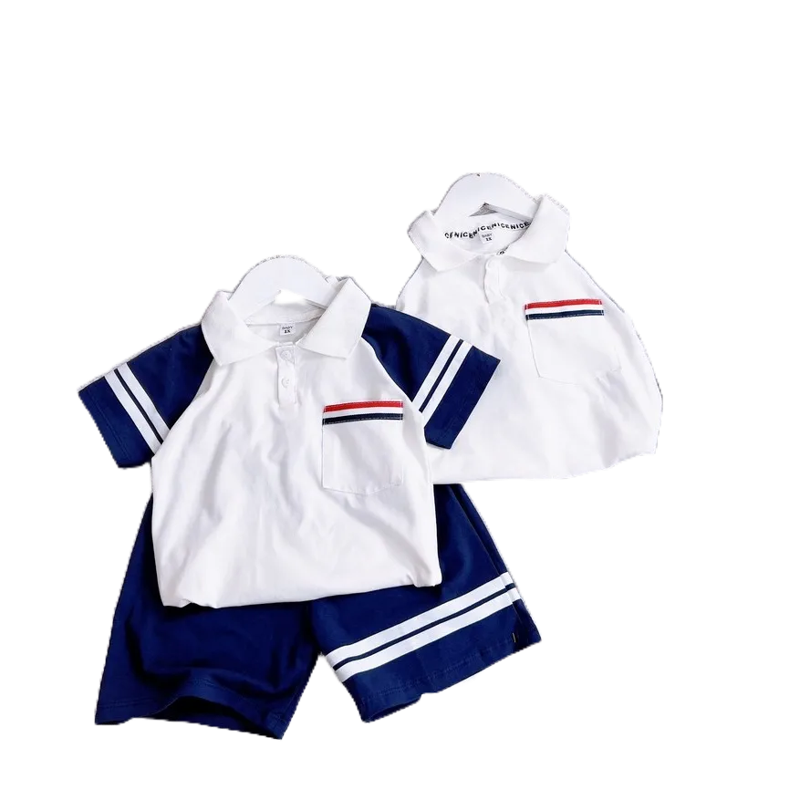 Sét bộ ngắn tay cotton cổ đức, túi trước ngực sọc ngang đen, đỏ cho bé trai Hbeekids.vn
