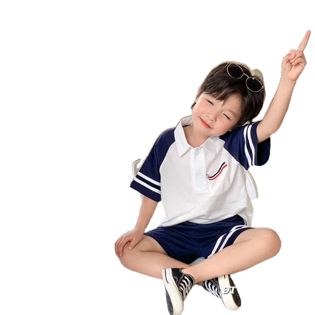 Sét bộ ngắn tay cotton cổ đức, túi trước ngực sọc ngang đen, đỏ cho bé trai Hbeekids.vn