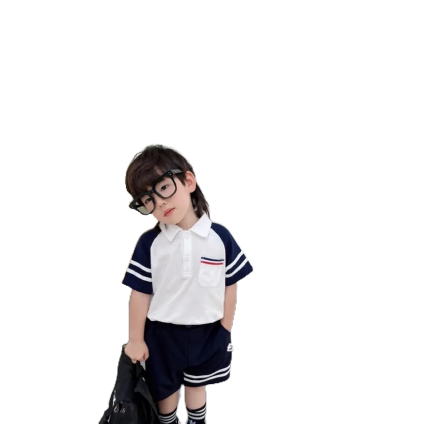 Sét bộ ngắn tay cotton cổ đức, túi trước ngực sọc ngang đen, đỏ cho bé trai Hbeekids.vn
