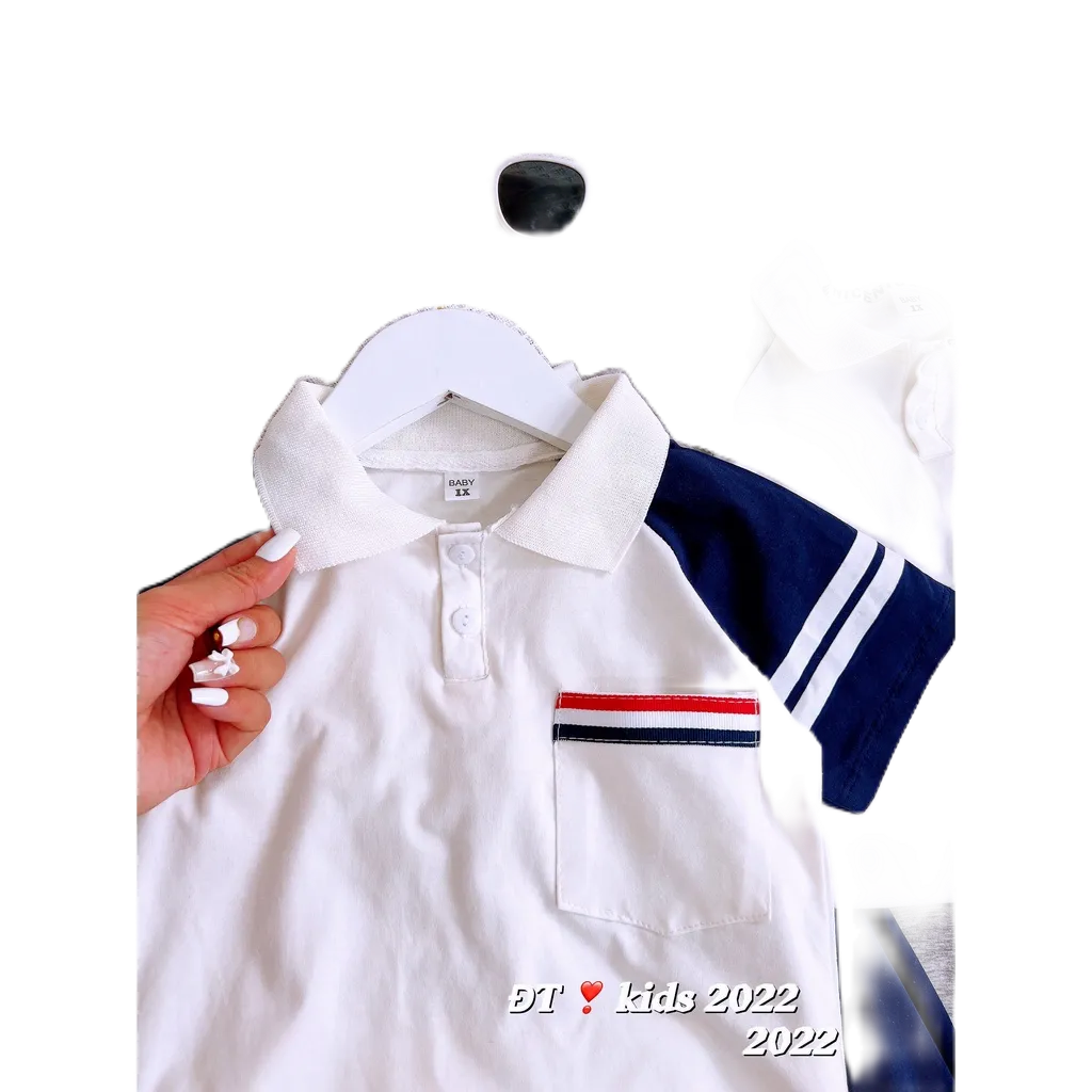 Sét bộ ngắn tay cotton cổ đức, túi trước ngực sọc ngang đen, đỏ cho bé trai Hbeekids.vn