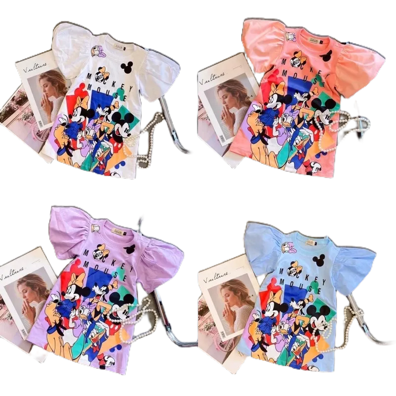 Váy Suông Hoạt Hình Mickey Tay Bồng Dễ Thương 4 Màu HONEYBEE Siêu Hot Cho Bé Gái