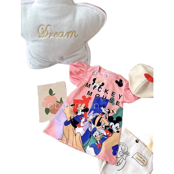Váy Suông Hoạt Hình Mickey Tay Bồng Dễ Thương 4 Màu HONEYBEE Siêu Hot Cho Bé Gái