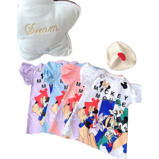 Váy Suông Hoạt Hình Mickey Tay Bồng Dễ Thương 4 Màu HONEYBEE Siêu Hot Cho Bé Gái