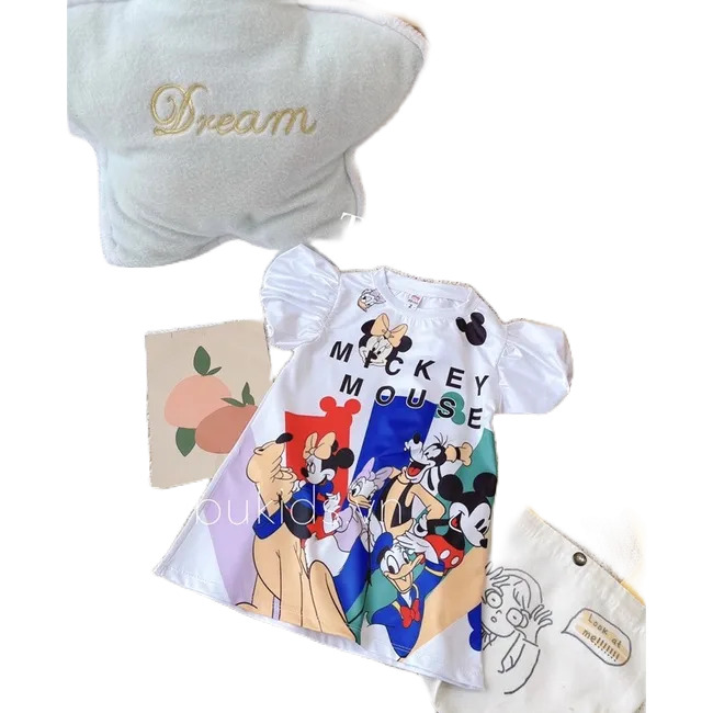 Váy Suông Hoạt Hình Mickey Tay Bồng Dễ Thương 4 Màu HONEYBEE Siêu Hot Cho Bé Gái