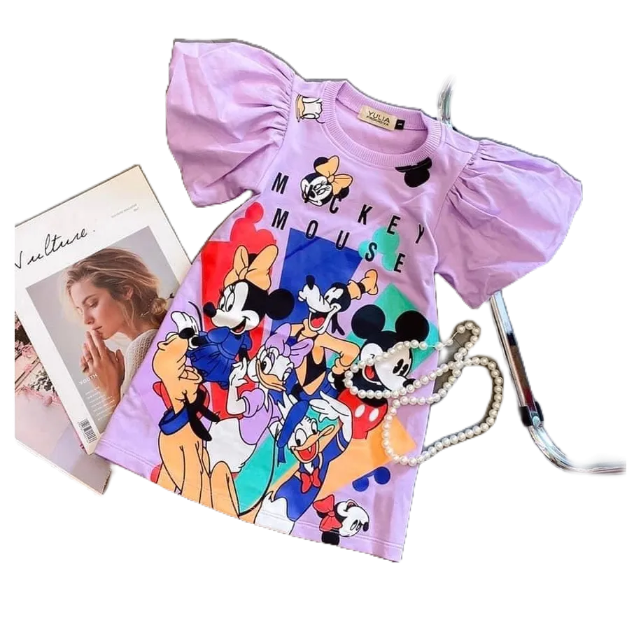 Váy Suông Hoạt Hình Mickey Tay Bồng Dễ Thương 4 Màu HONEYBEE Siêu Hot Cho Bé Gái