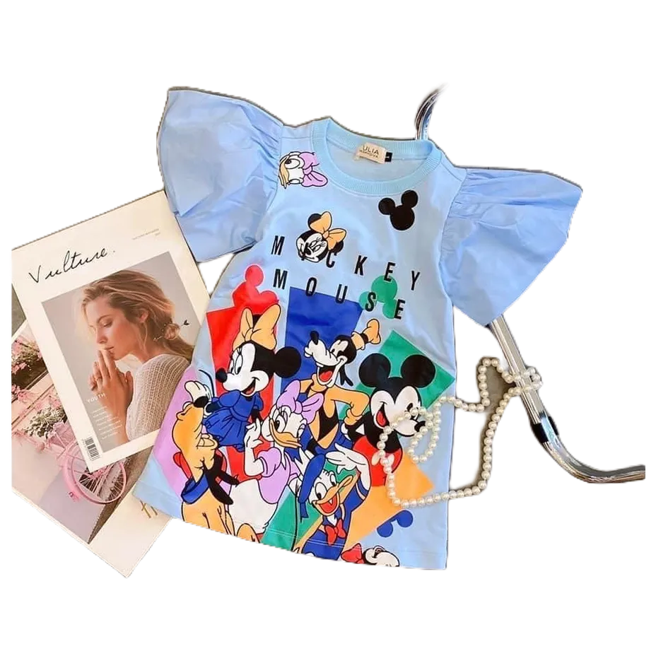 Váy Suông Hoạt Hình Mickey Tay Bồng Dễ Thương 4 Màu HONEYBEE Siêu Hot Cho Bé Gái