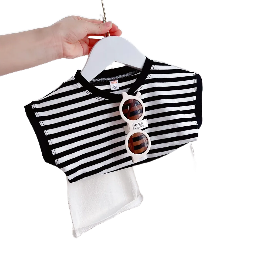 Bộ Cộc Tay Áo Cotton Kẻ Ngang Đen Phối Quần Thô Đũi Mềm HONEY BEE Siêu Hot Cho Bé Trai 10 -20kg