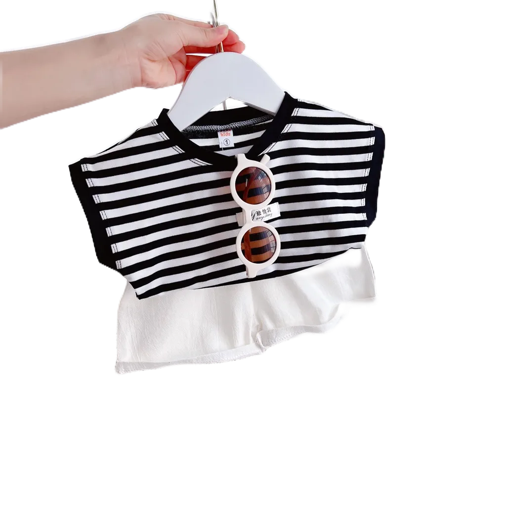 Bộ Cộc Tay Áo Cotton Kẻ Ngang Đen Phối Quần Thô Đũi Mềm HONEY BEE Siêu Hot Cho Bé Trai 10 -20kg
