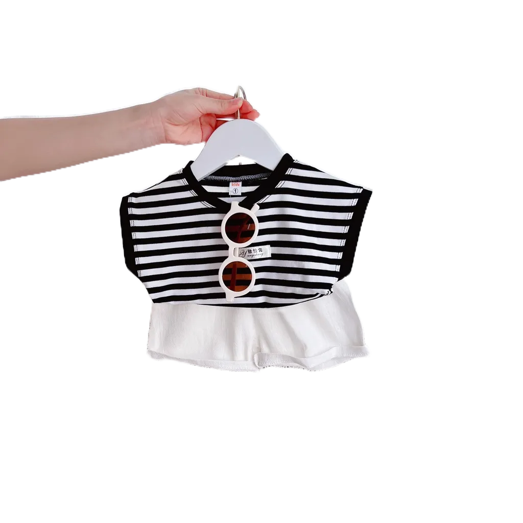 Bộ Cộc Tay Áo Cotton Kẻ Ngang Đen Phối Quần Thô Đũi Mềm HONEY BEE Siêu Hot Cho Bé Trai 10 -20kg