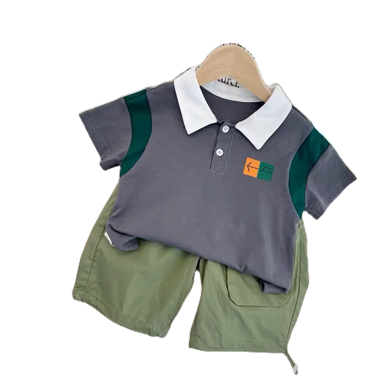 Sét Bộ Bé Trai Áo Thun Cổ Đức, Quần Đũi Cara 3 Màu Đen, Trắng, Xám Cách Điệu