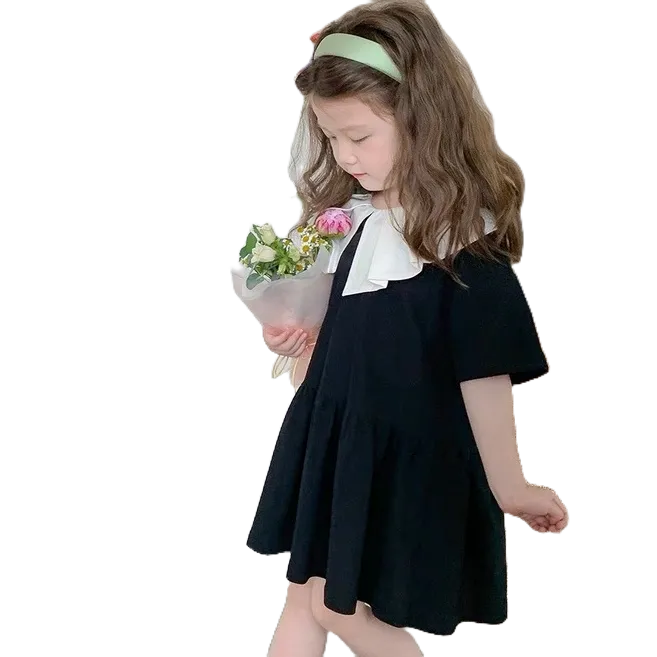 Váy Xuông 2 Tầng Cổ Bánh Bèo Đính Hoa Chất Liệu Cotton Cho Bé Diện Hè Siêu Xinh