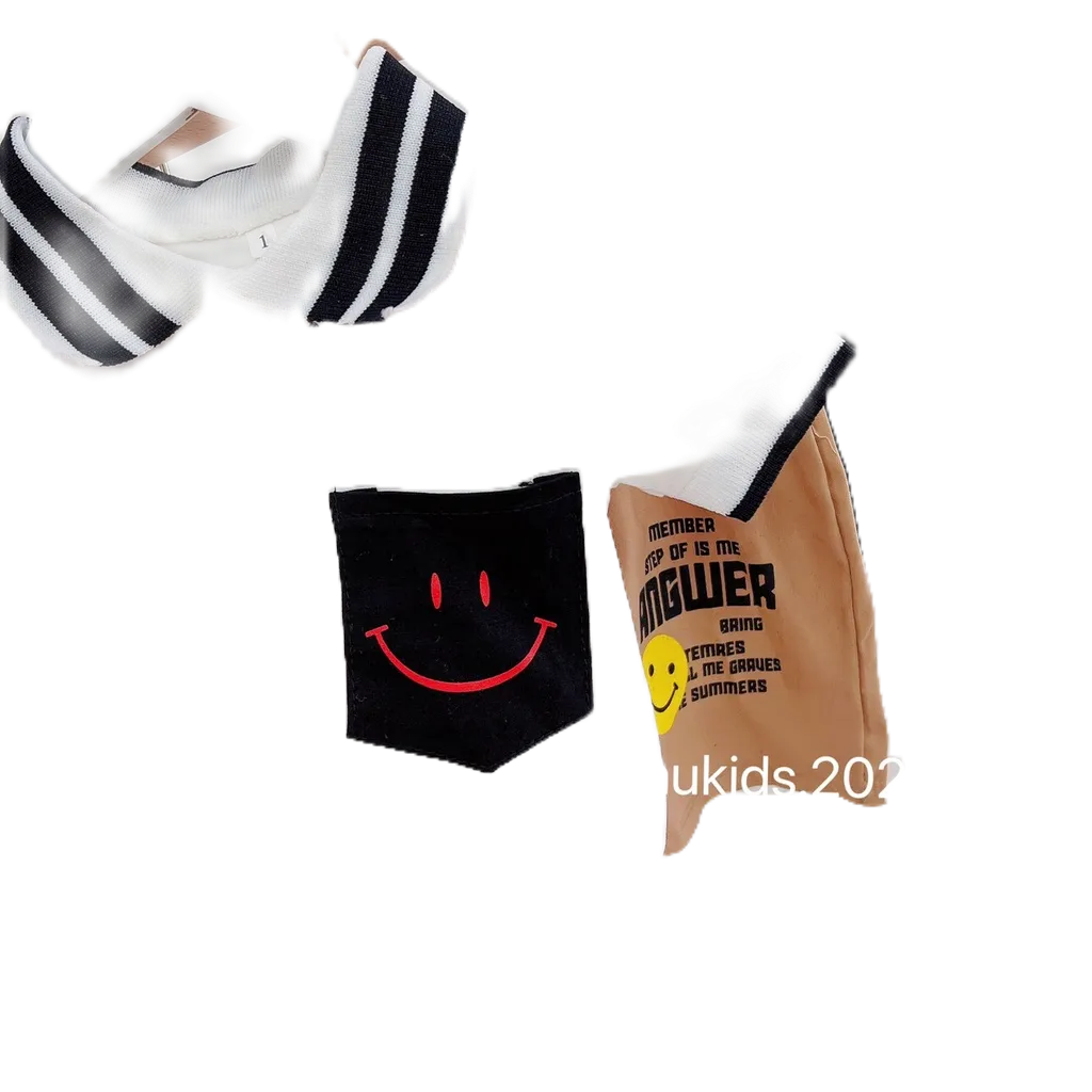 Bộ Cộc Tay Cotton Tàu, Cổ Áo Tay Áo Bo Chun In Hình Mặt Cười Phối Quần Kaki  2 Màu Cho Bé Trai Từ 10-20kg