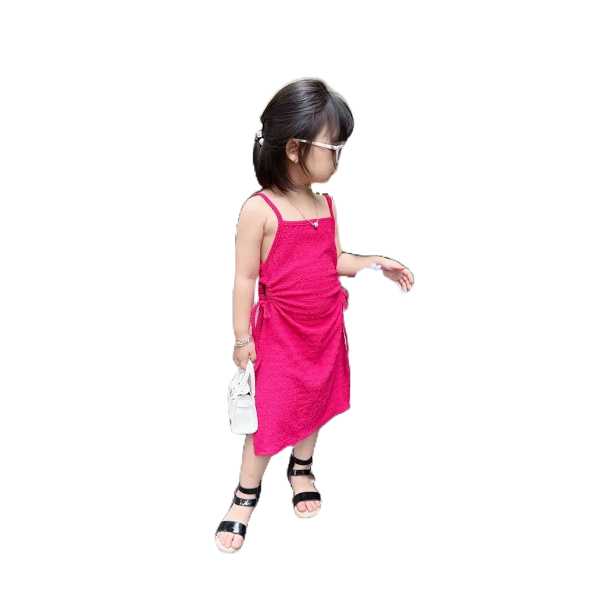 Váy  đũi xốp hai dây buộc eo xẻ tà 2 màu hồng, xanh Hit Hot cho bé gái yêu Hbeekids.vn