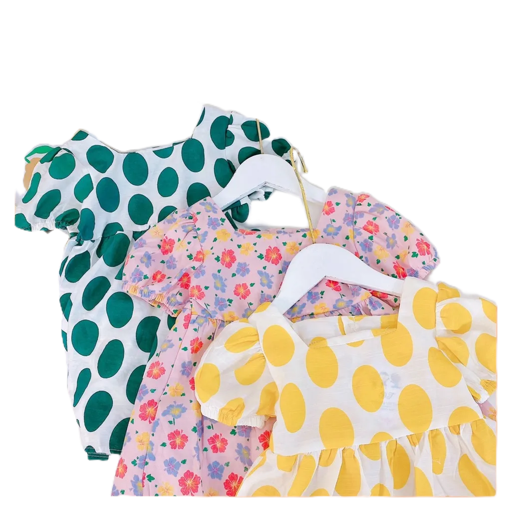 Váy Chấm Bi Đũi Cho Bé Gái 3 Màu Siêu Xinh, Phong Cách Công Chúa