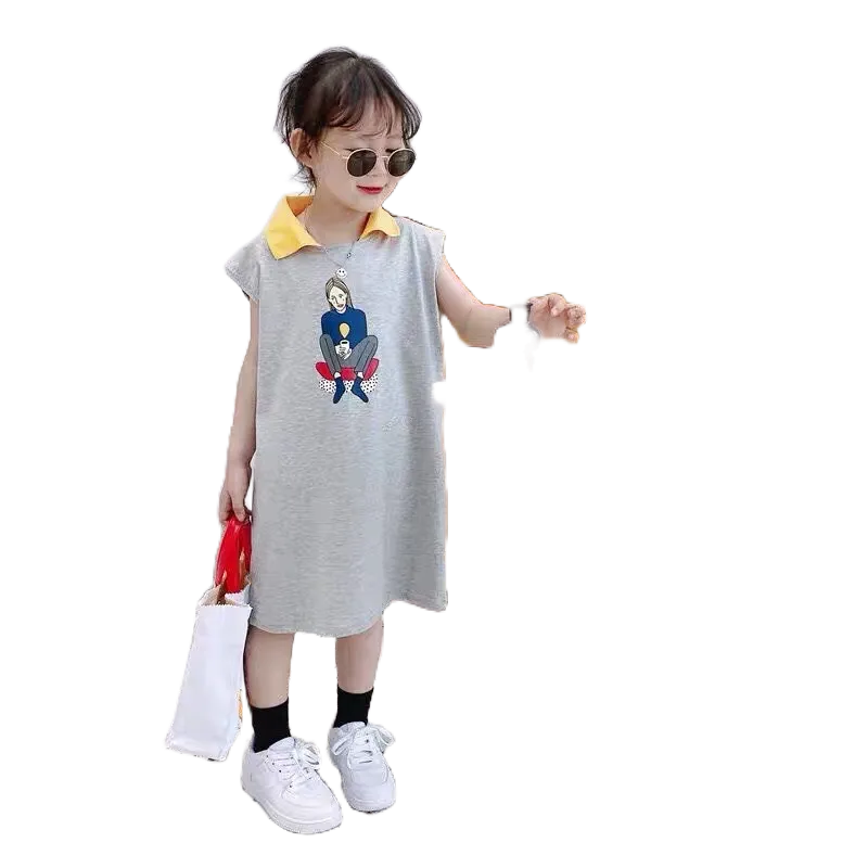 Váy dài có cổ  2 màu  in hình cô gái HONEYBEE siêu xinh cho bé gái từ 8 - 18 kg