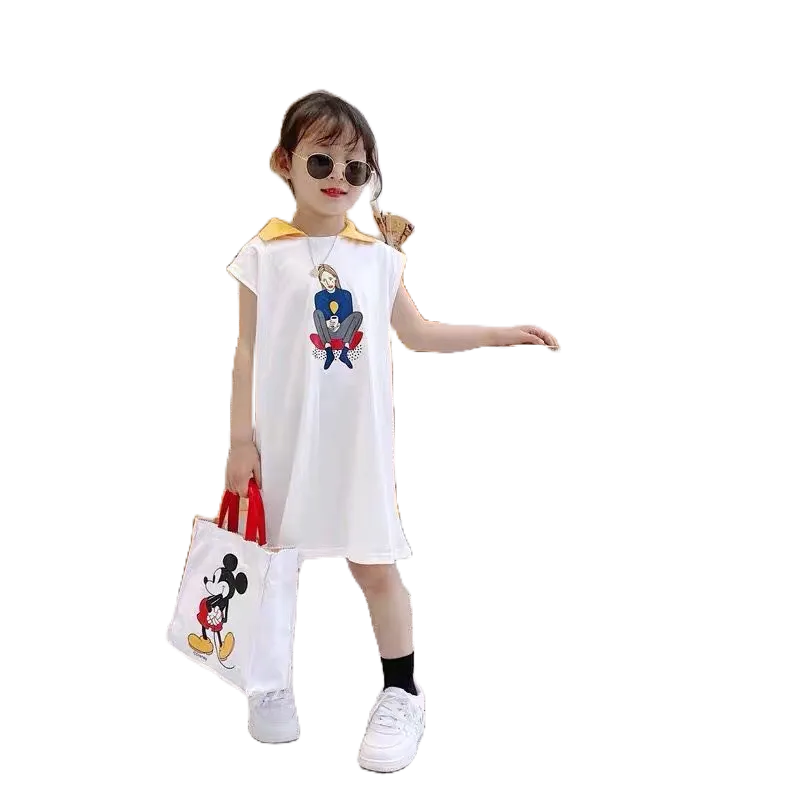 Váy dài có cổ  2 màu  in hình cô gái HONEYBEE siêu xinh cho bé gái từ 8 - 18 kg