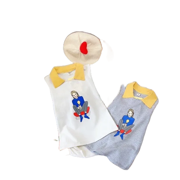 Váy dài có cổ  2 màu  in hình cô gái HONEYBEE siêu xinh cho bé gái từ 8 - 18 kg