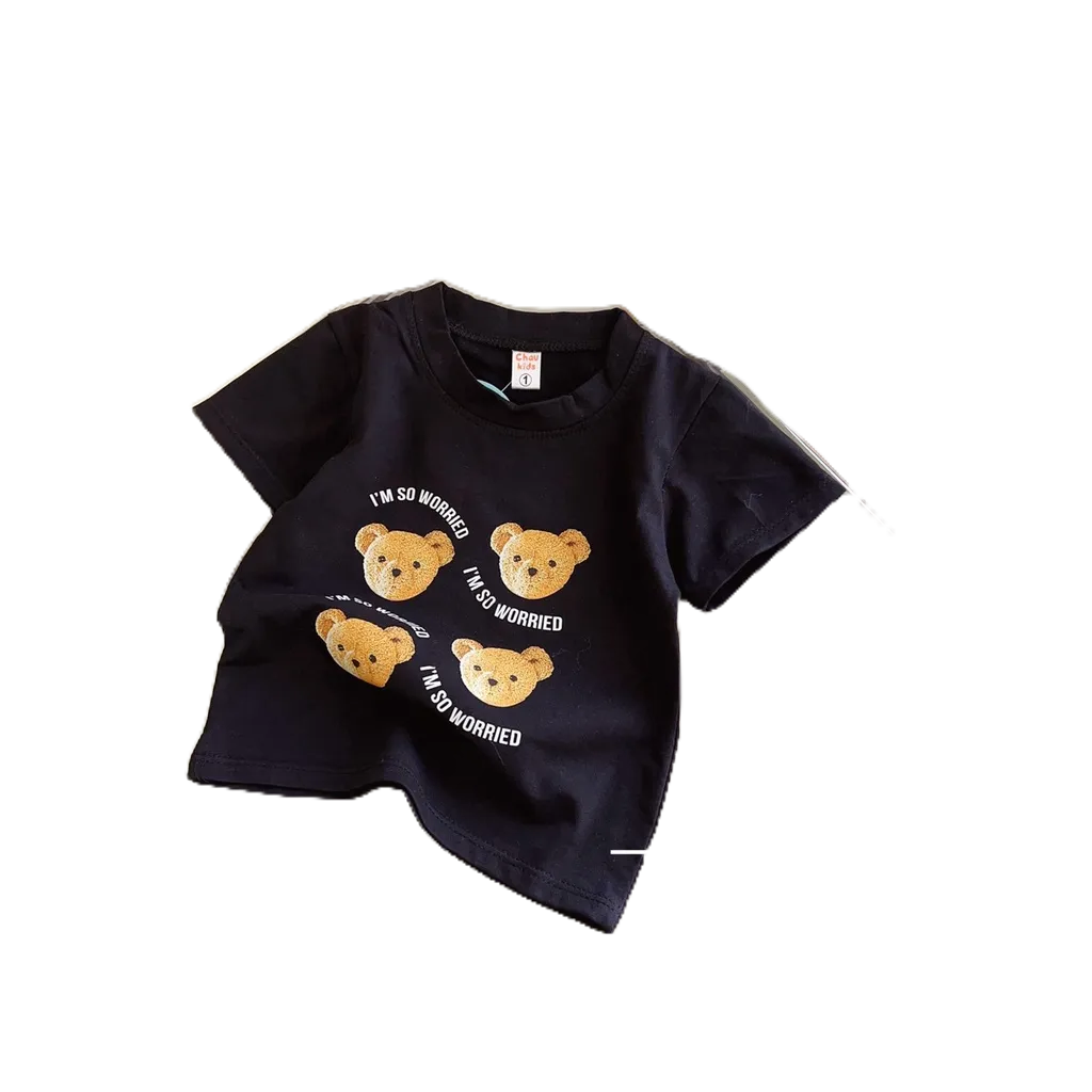 Áo Phông Cotton Mặt Gấu Honey Bee 2 Màu Siêu Đẹp Cho Bé Trai Từ 10-20kg
