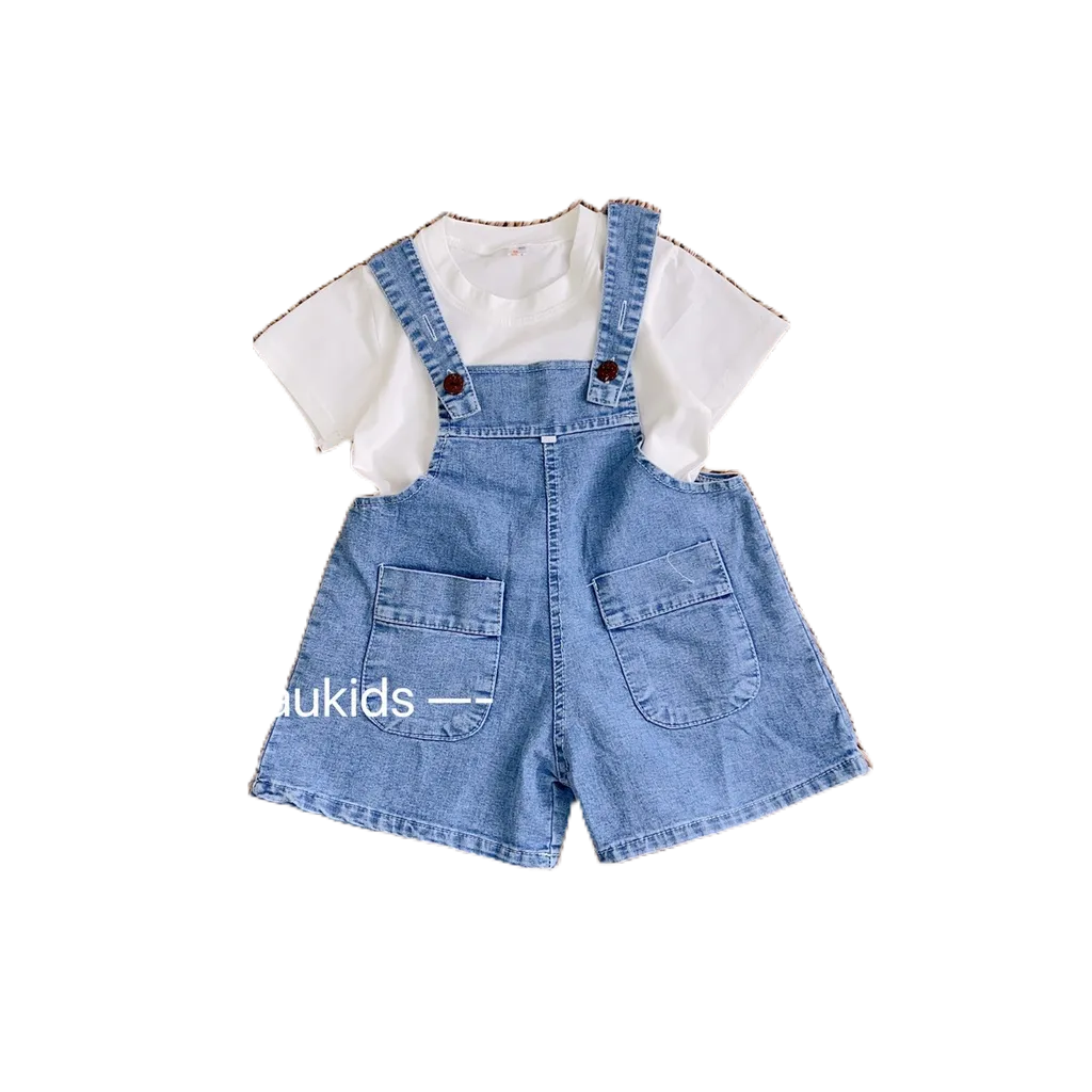Sét Yếm Bò 2 Nút Trước Kèm Áo  Cotton Honey Bee Cho Bé Gái Từ 8- 20kg