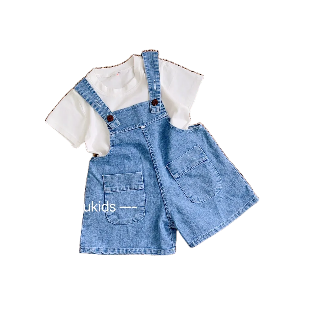 Sét Yếm Bò 2 Nút Trước Kèm Áo  Cotton Honey Bee Cho Bé Gái Từ 8- 20kg