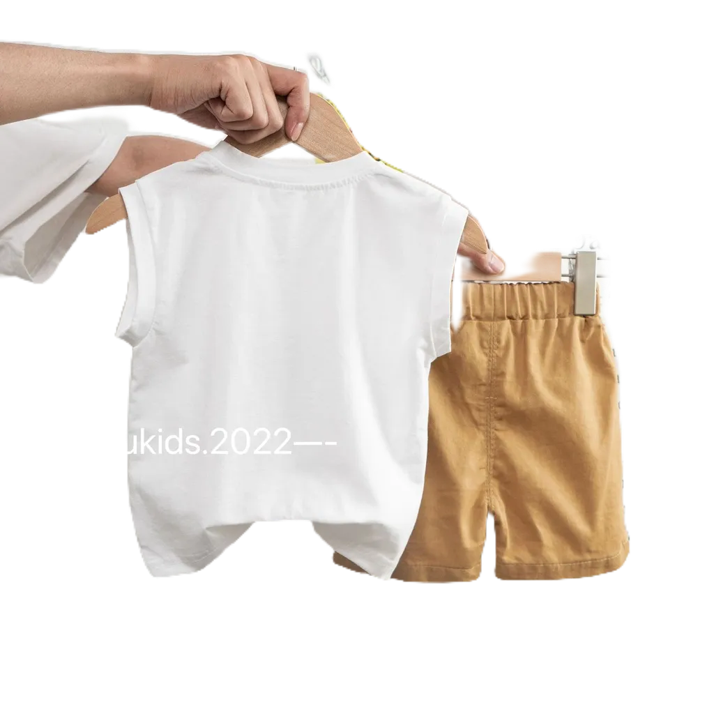 Set Bộ Áo Cotton Thêu Hình Gấu Nâu Siêu Cưng Phối Quần Kaki Cá Tính Cho Bé Trai Từ 10-20kg