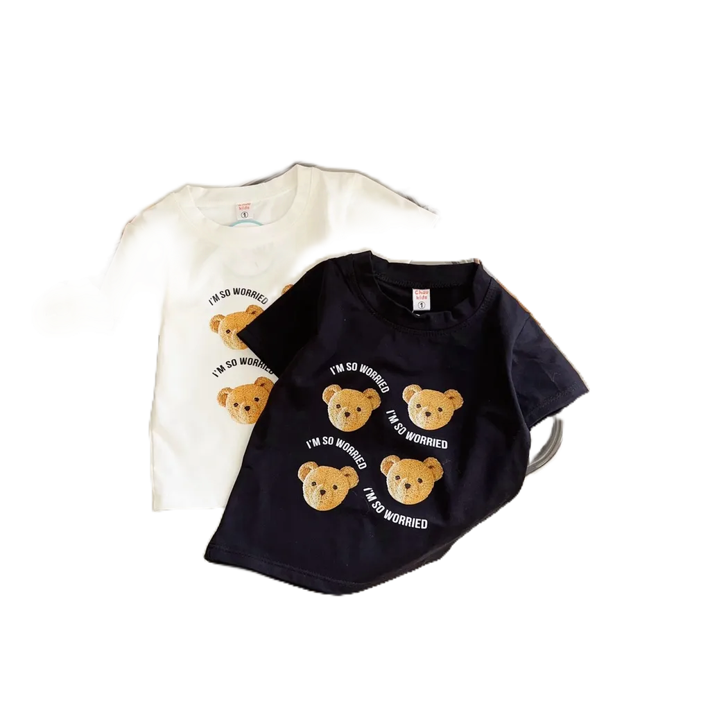Áo Phông Cotton Mặt Gấu Honey Bee 2 Màu Siêu Đẹp Cho Bé Trai Từ 10-20kg