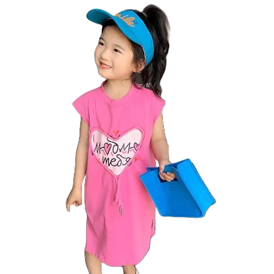 Váy Xinh Cho Bé Gái From Dài Rộng Họa Tiết Trái Tim Cột Dây cho Bé Từ 8-20kg