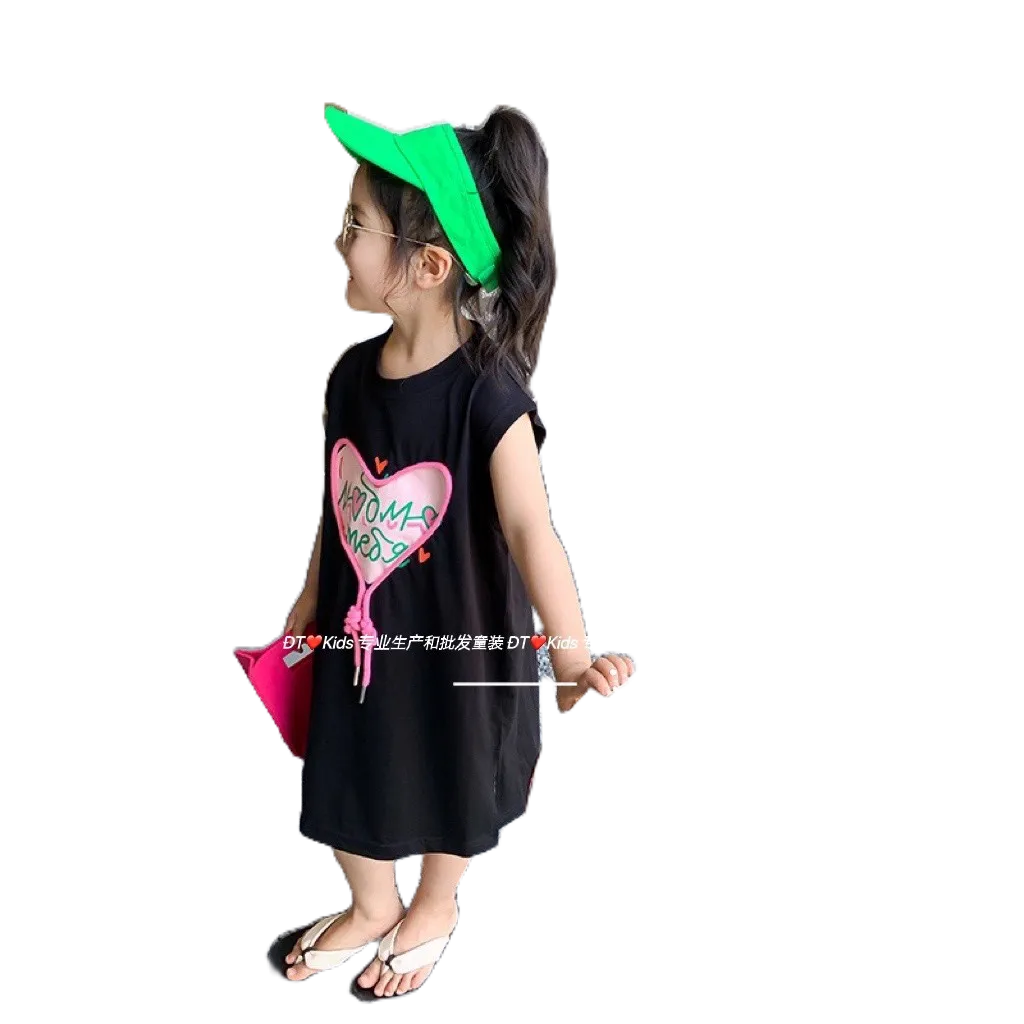 Váy Xinh Cho Bé Gái From Dài Rộng Họa Tiết Trái Tim Cột Dây cho Bé Từ 8-20kg