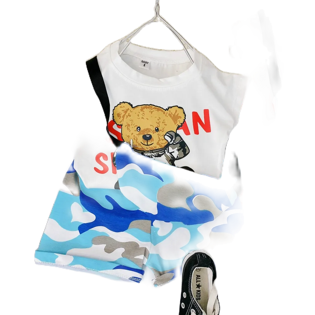 Sét Rằn Ri In Hình Gấu Ngộ Nghĩnh Cho Bé Trai Từ 8 - 20kg