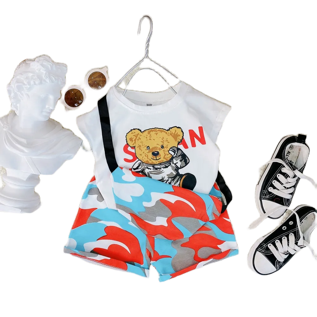 Sét Rằn Ri In Hình Gấu Ngộ Nghĩnh Cho Bé Trai Từ 8 - 20kg