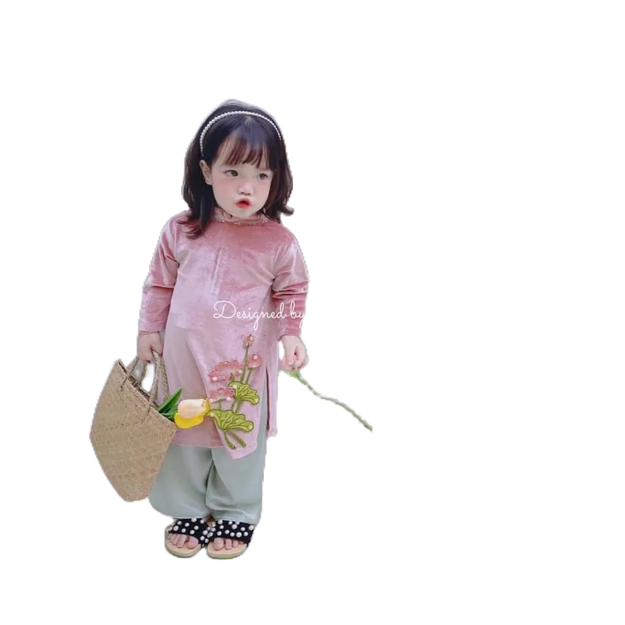 Sét Áo Dài Tết Cách Tân HONEY BEE Chất Liệu Nhung Mềm 3 Màu Cho Bé Gái Từ 10 - 25kg