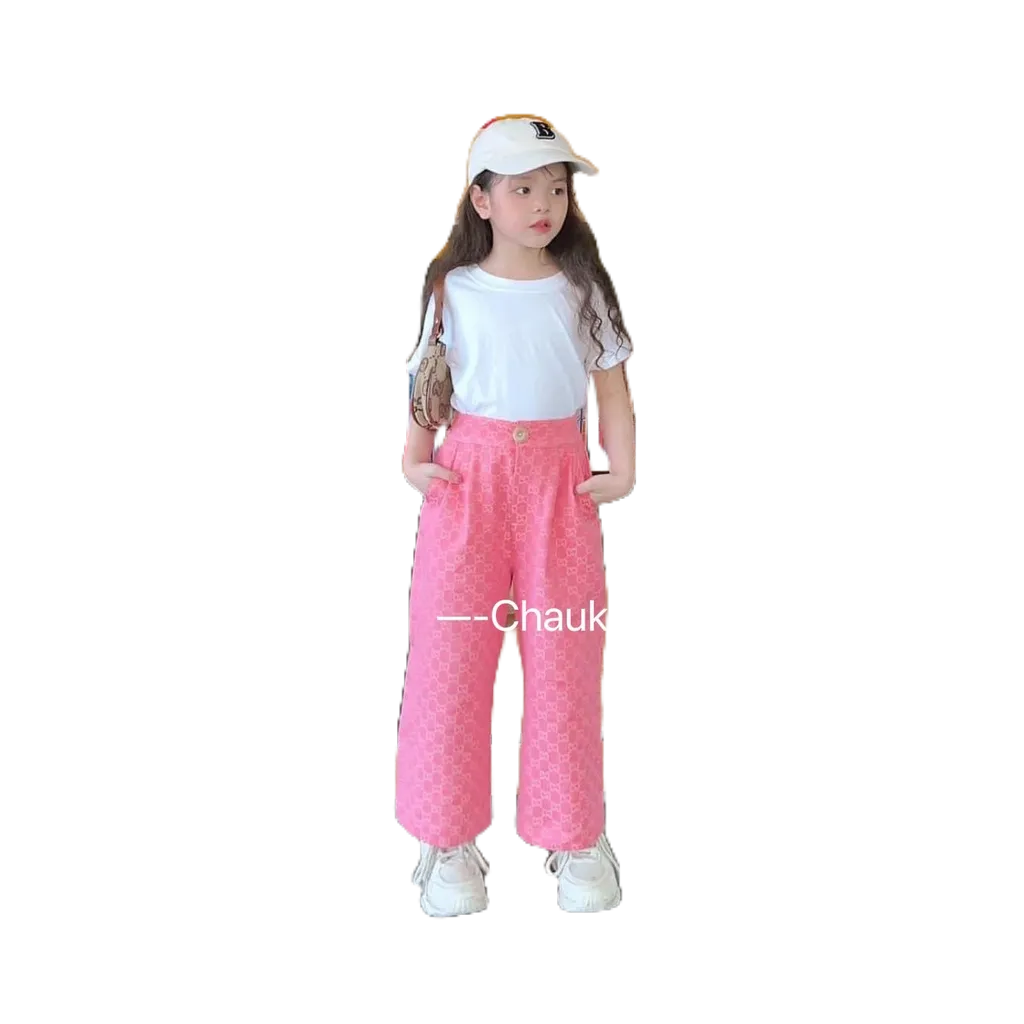 Sét Bộ Siêu Đẹp Cho Bé Gái HONEYBEE Áo Cotton Tàu Cổ Tròn Quần Vải Kaki Dáng Suông